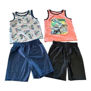 4 Piece Matching Set Kids Dinosaur Tank Tops and Shorts Set, Size 3T